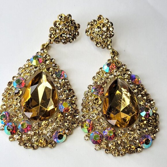 Flamboyant Crystal Teardrop Earrings - Picture 1 of 9